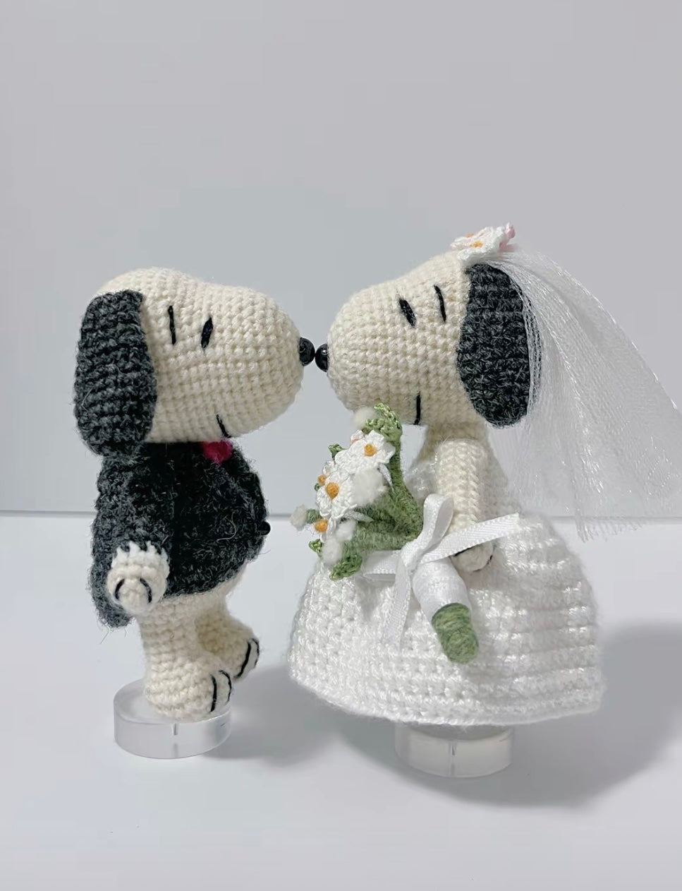 Handmade Crochet Small Groom and Bride Snoopy Set
