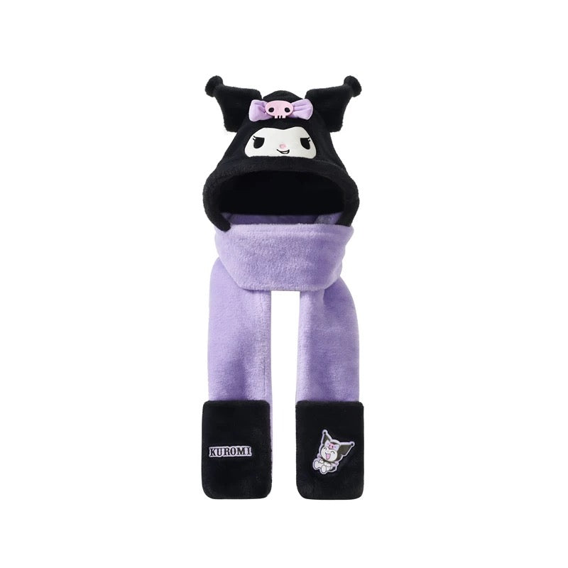 Sanrio Winter Hat Scarf Glove 3-in-1 Set – Cute Kawaii Plush Fleece Outfit for Hello Kitty Fans