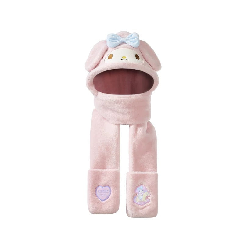 Sanrio Winter Hat Scarf Glove 3-in-1 Set – Cute Kawaii Plush Fleece Outfit for Hello Kitty Fans