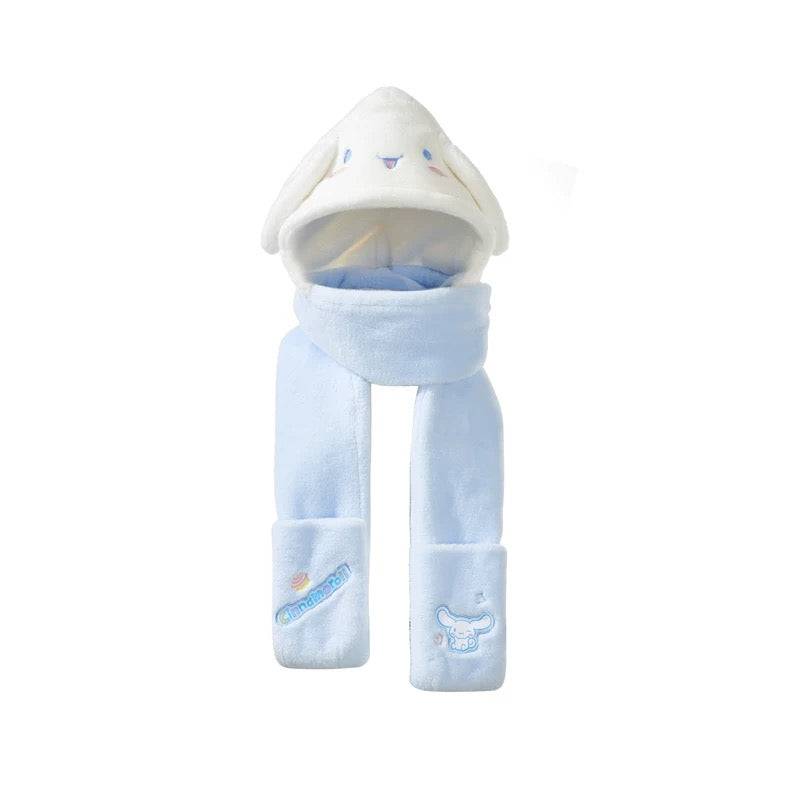 Sanrio Winter Hat Scarf Glove 3-in-1 Set – Cute Kawaii Plush Fleece Outfit for Hello Kitty Fans