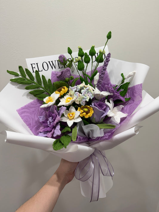 Purple Crochet Flower Bouquet Custom Flower Arrangement