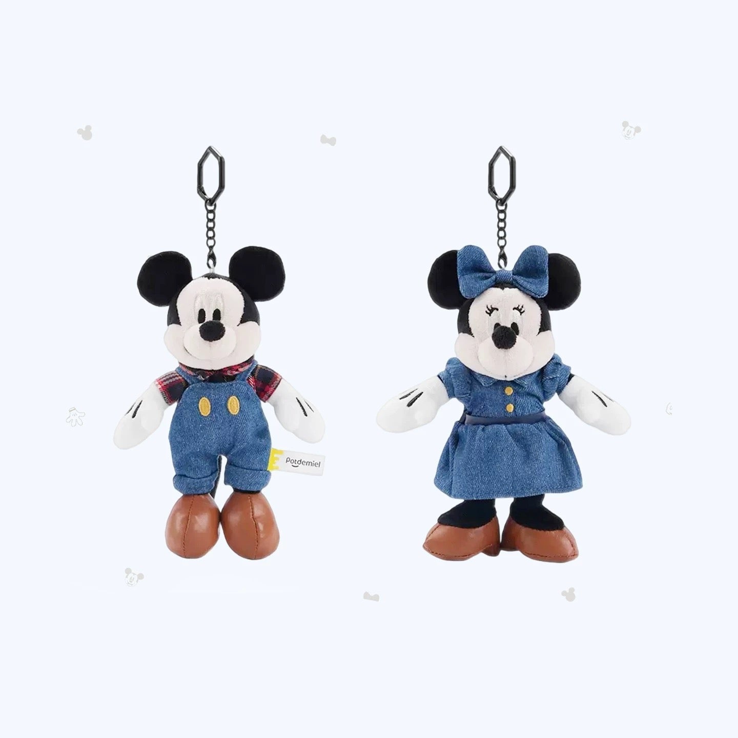 Original Potdemiel Mickey and Minnie Denim￼Plush Keychain