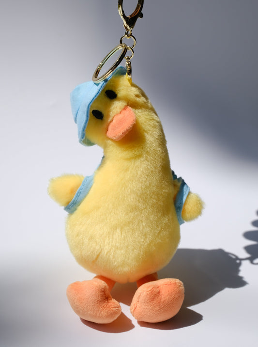 Hat and Backpack Duck Plush Keychain, Front Side