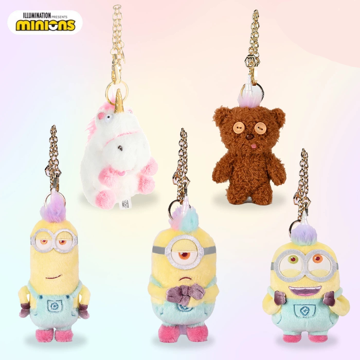 Original Potdemiel Minion Rainbow Plush Keychain