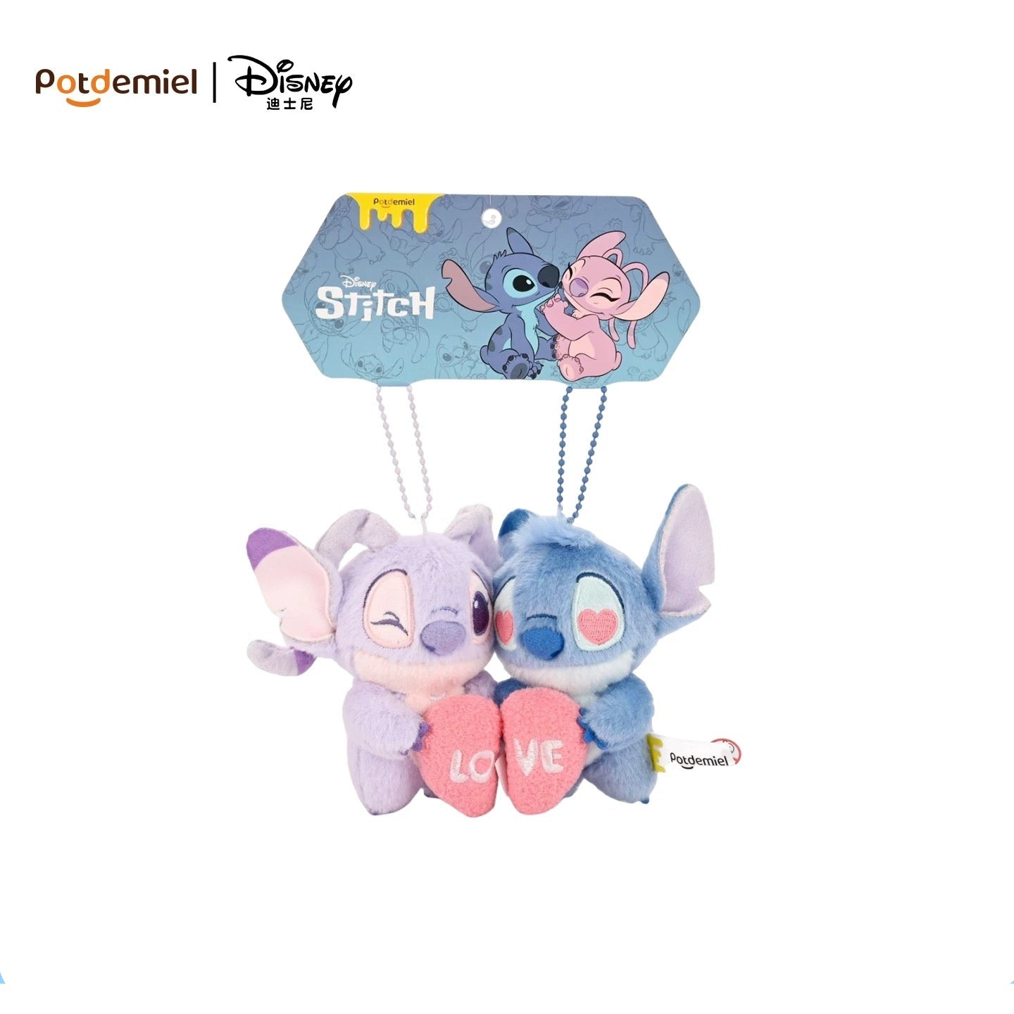Original Potdemiel Stitch and Angel Couple Magnet Heart Plush Keychain