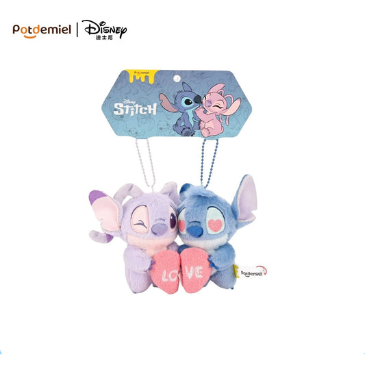 Original Potdemiel Stitch and Angel Couple Magnet Heart Plush Keychain