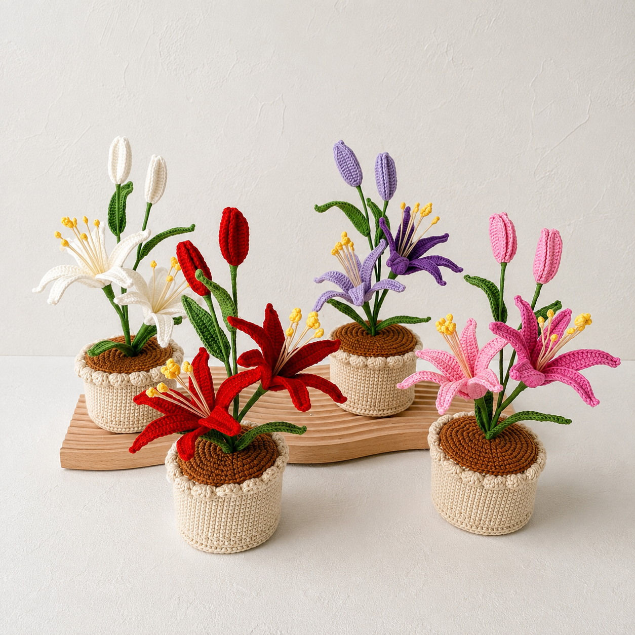 Handmade Crochet Lillies in Crochet Pot