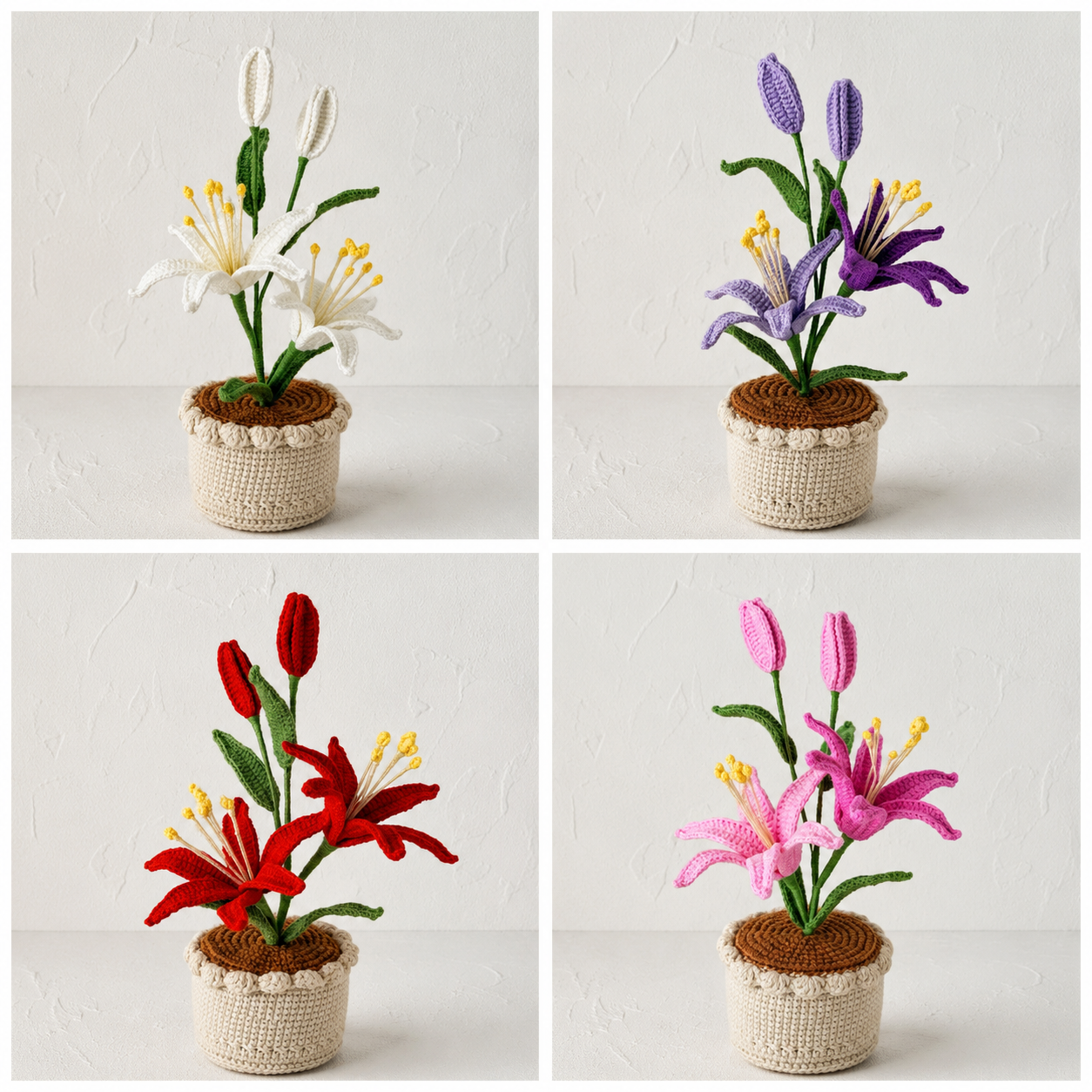 Handmade Crochet Lillies in Crochet Pot
