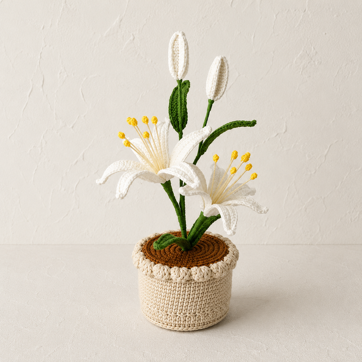 Handmade Crochet Lillies in Crochet Pot