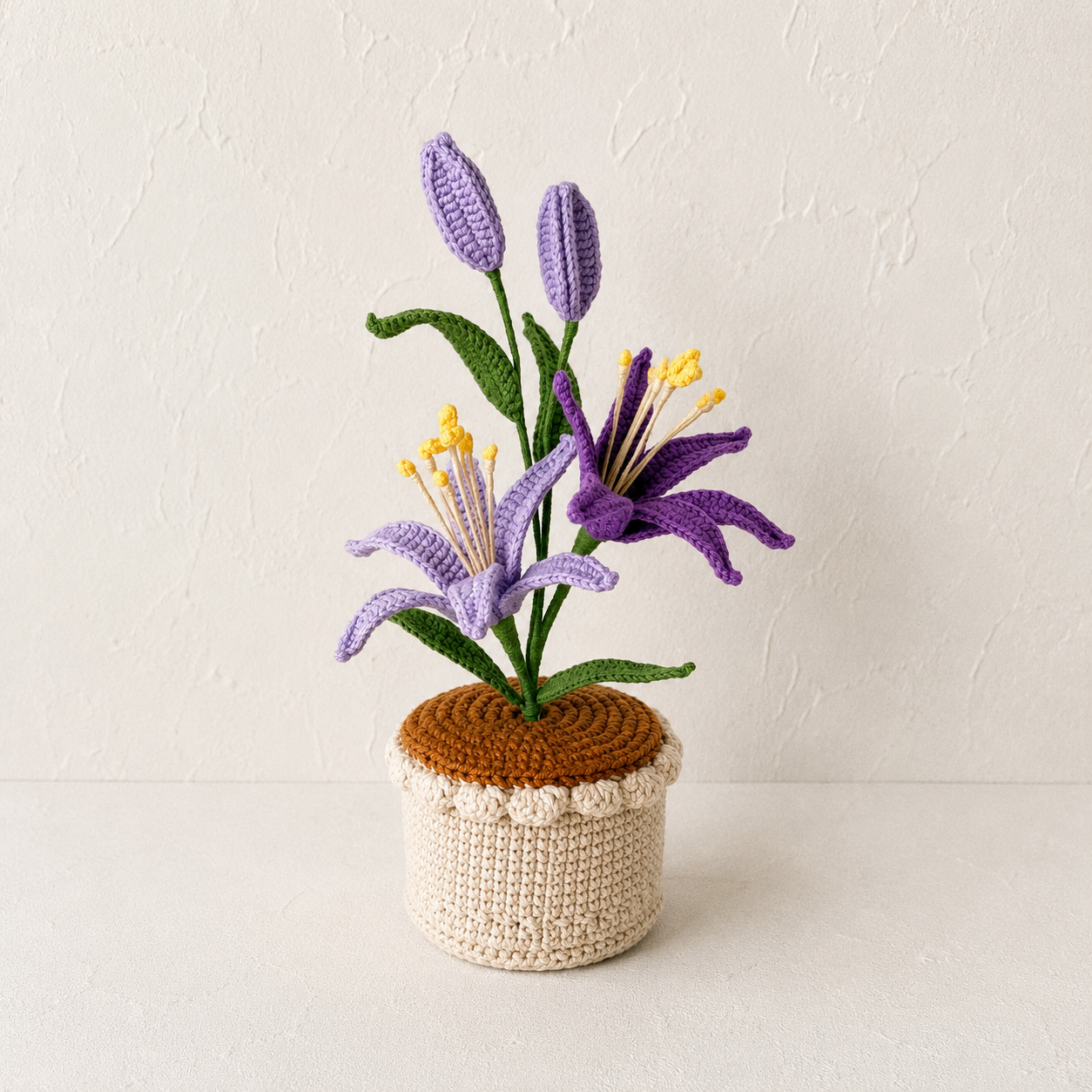 Handmade Crochet Lillies in Crochet Pot
