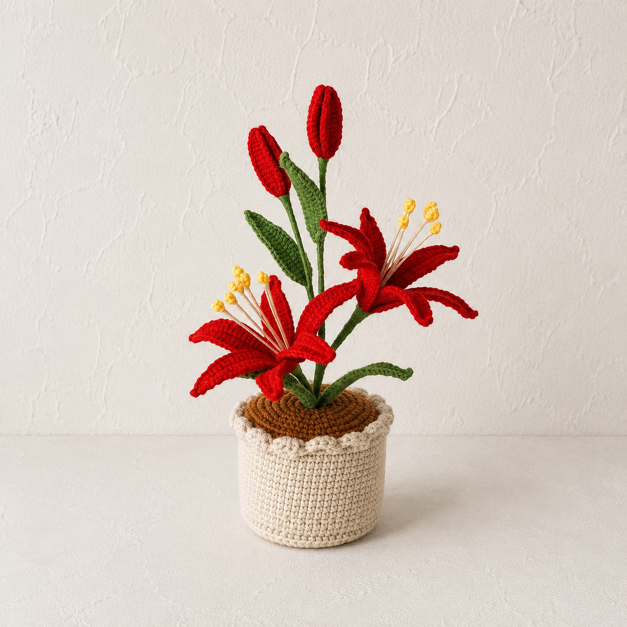 Handmade Crochet Lillies in Crochet Pot