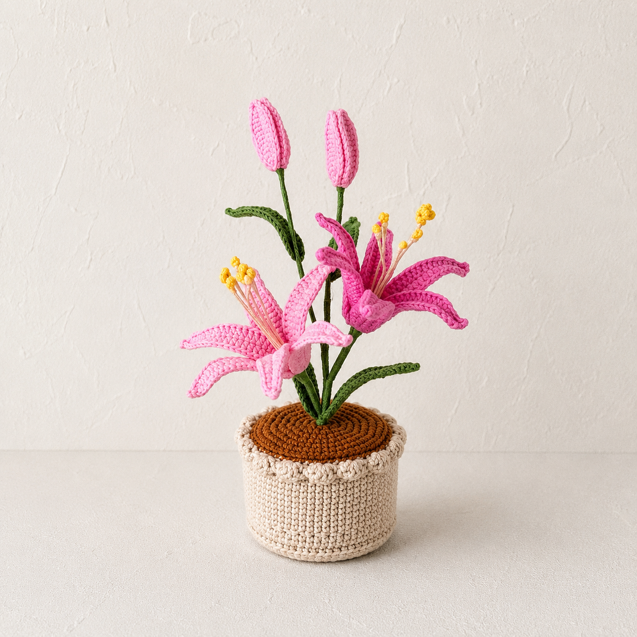 Handmade Crochet Lillies in Crochet Pot