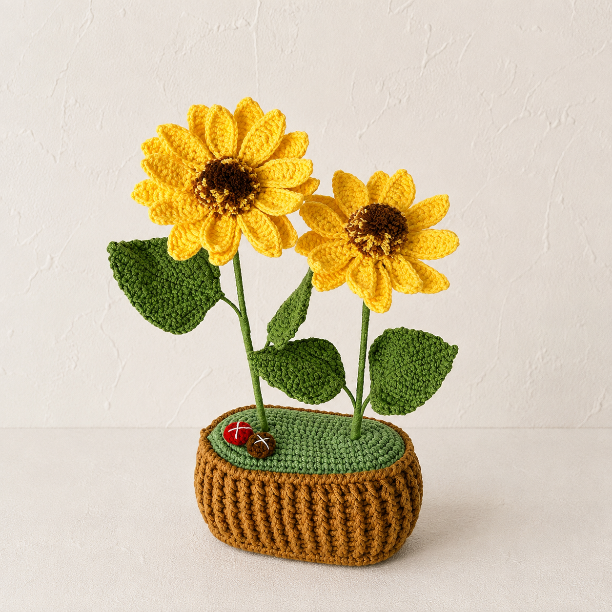 Handmade Crochet Sunflowers in Crochet Pot
