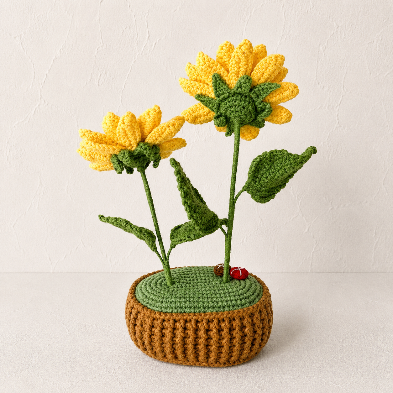 Handmade Crochet Sunflowers in Crochet Pot