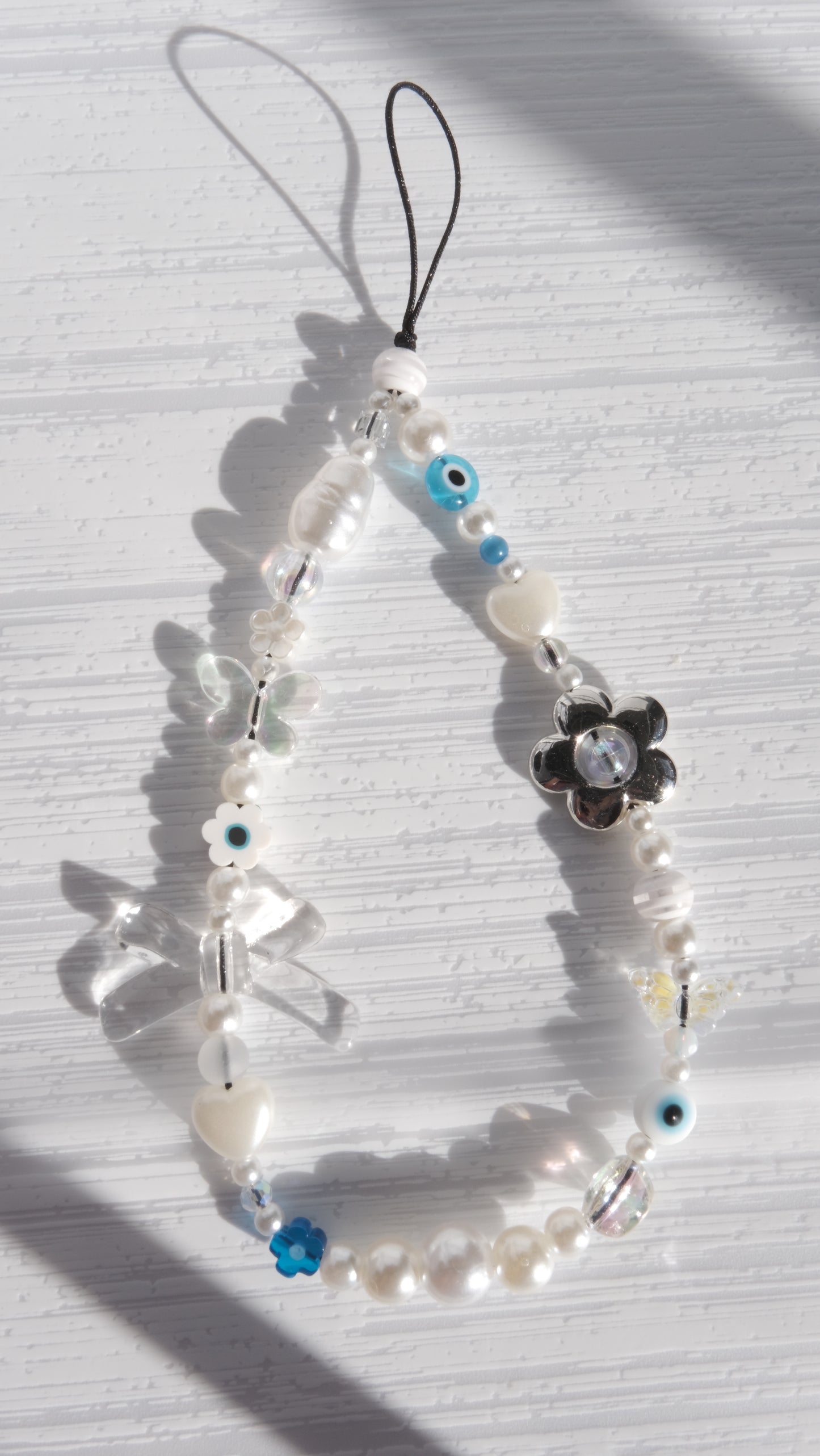 White Beaded Phone Strap