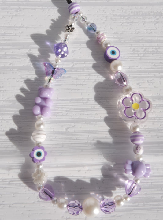 Purple Beaded Phone Strap