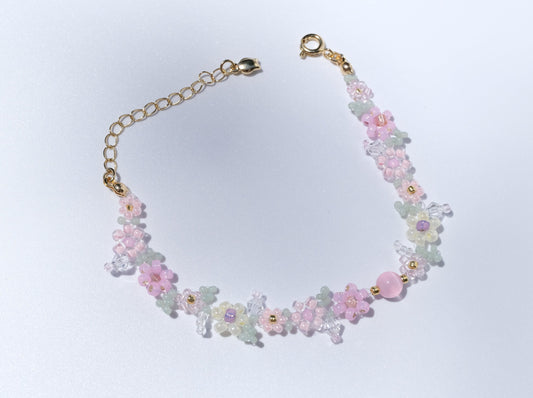 Spring Blossom Flower Beaded Bracelet, Front Side