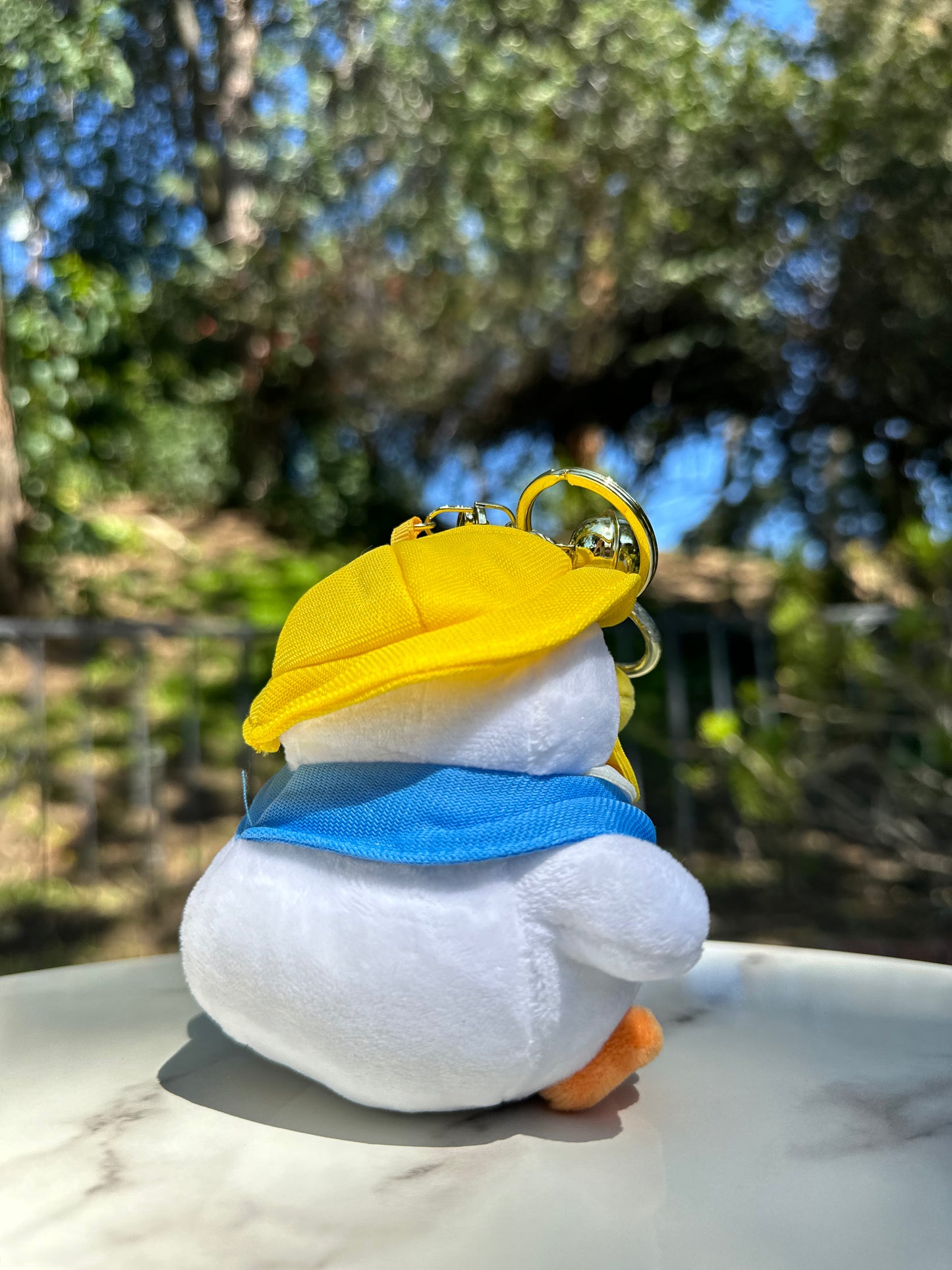 Yellow Hat Duck Plush Keychain, Back Side