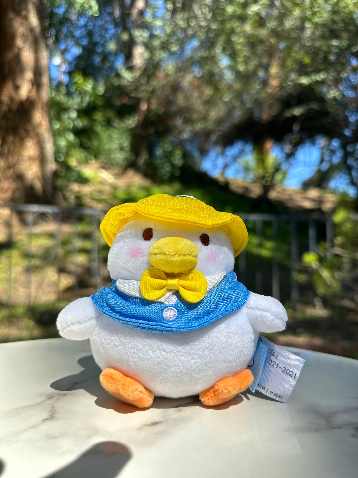 Yellow Hat Duck Plush Keychain, Front Side