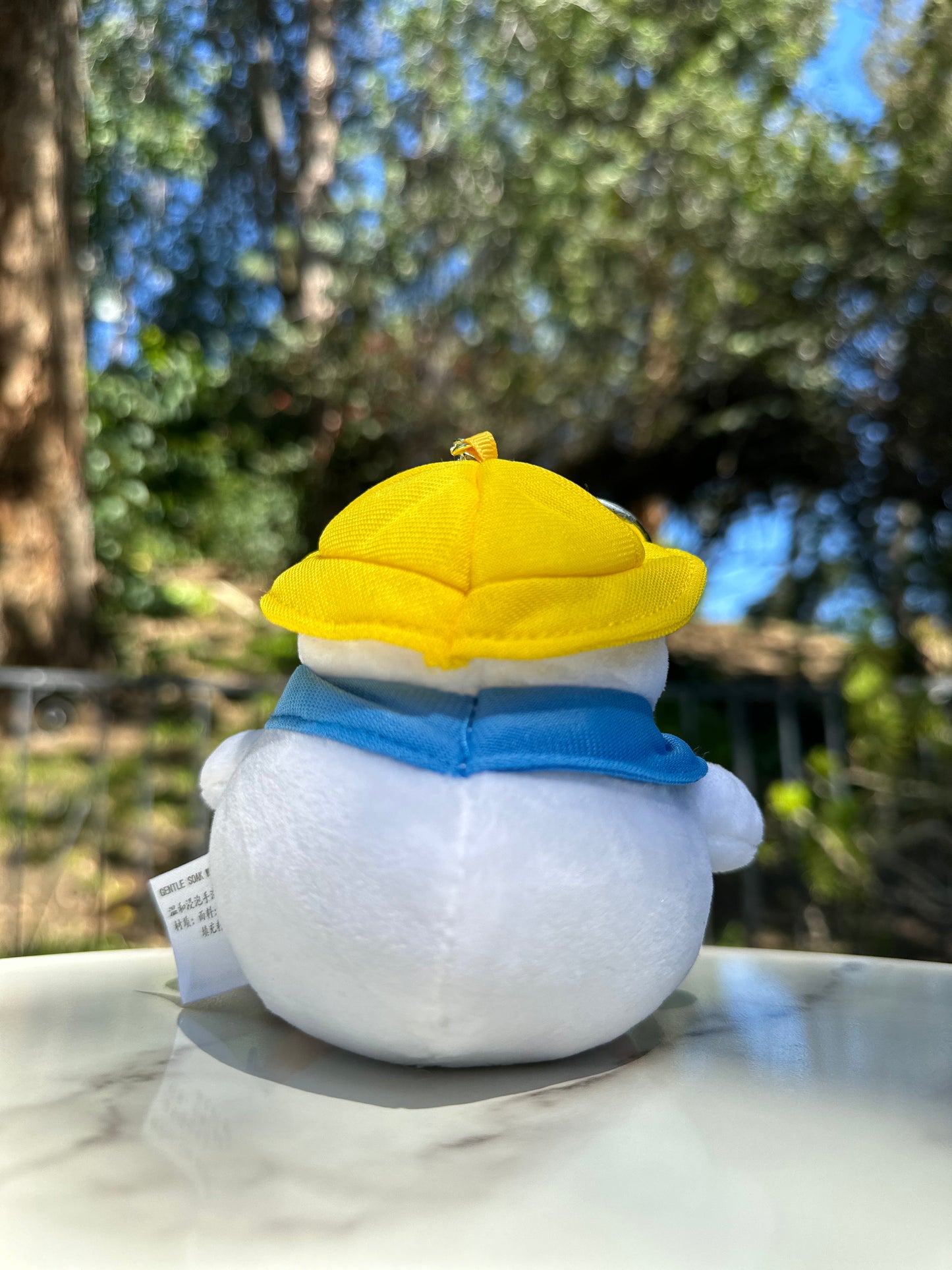 Yellow Hat Duck Plush Keychain, Back Side