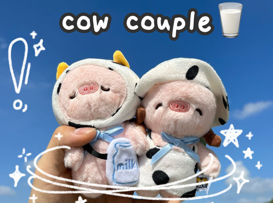 Piggy in Cow Outfit Plush Keychain, Front Side